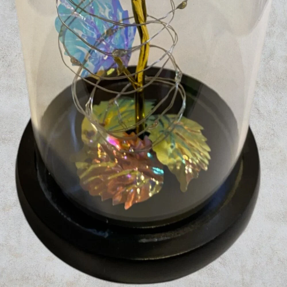 LOVE FOREVER LED ROSE -- Metallic Rose Inside Glass Dome, Lighted, LED, Like New